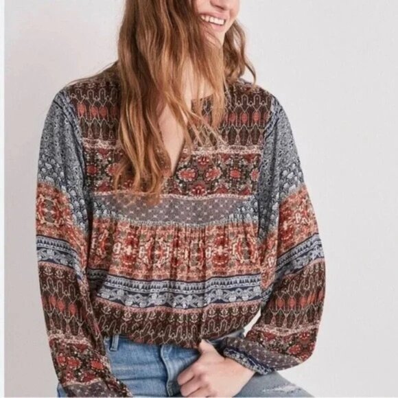 Lucky Brand Women  Printed Peasant Top XS - Picture 1 of 5